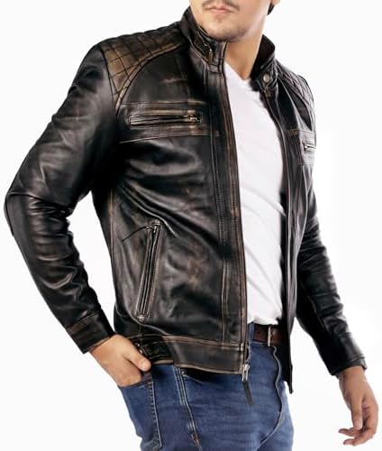 Jild Signature Diamond Style Café Racer Lambskin Leather Jacket Men - Men