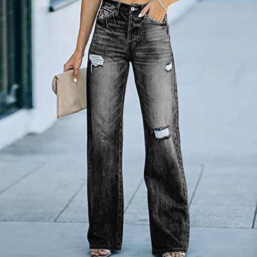 Retro Jeans for Women Straight Leg Jeans Pants Loose Comfy Ripped Denim Pant High Waisted Plus Size Wide Leg Trouser3