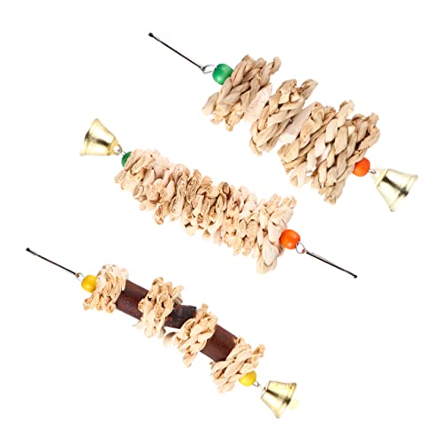 ifundom 3PCS Natural Wood Birds Chewing with Cuttlebone and Grass for Parrots Parrot Cage Bite for Nutrition Play and Mood Improvement Suitable for Hanging in Bird Cages