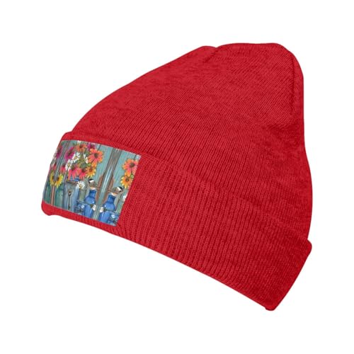 Migpkd Gorro unisex de primavera con flores frescas de granja para hombres y mujeres, gorros de punto de invierno, gorros cálidos con puños a la moda, rosso, Talla única