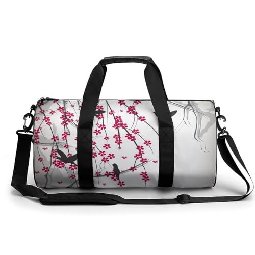 Sac de sport fleurs rétro oiseaux grand sac de voyage et camping 45cm