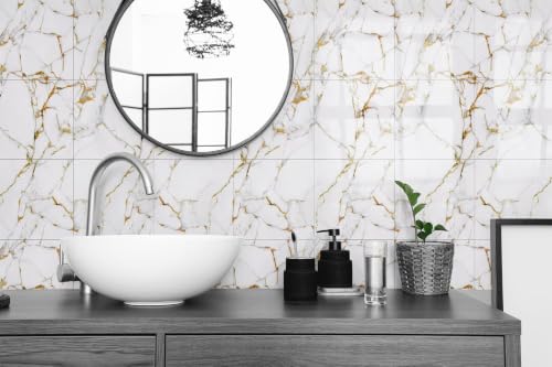 Image of OCEANSKY 3D Wallpaper PE Foam self Adhesive Brick Design Wall Stickers /DIY Wallpaper for Home Hotel Living Room Bedroom Cafe Deco (4, White Gold)