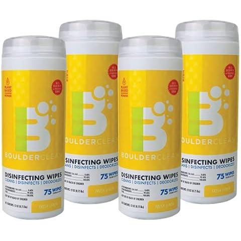 Boulder Clean Disinfecting Wipes, Fresh Lemon Scent, Plant-Based Cleaning Wipes, Antibacterial Household Cleaner, Kills 99.9% of Household Germs, Disinfects & Deodorizes, 75 Count (Pack of 4) Cover