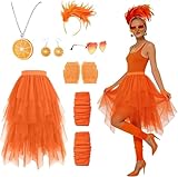 Costume d'Aperol pour femme, 7 pièces Aperol Apritz Accessoires Jupe en tulle Orange Costume de carnaval pour femme Avec serre-tête orange Boucles d'oreilles Collier Cœur Lunettes de soleil Jambières