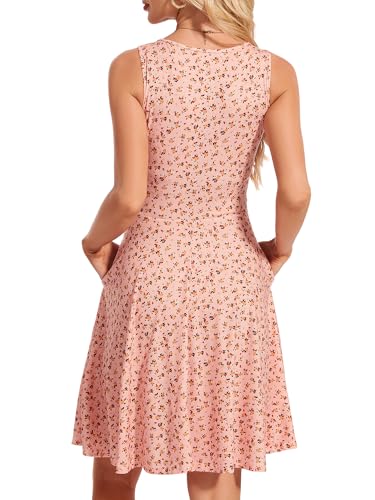 Image of Women's Spring Floral Sundress Sexy V Neck Sleeveless Ruffle Flowy Tank Short Summer Dress with Pockets