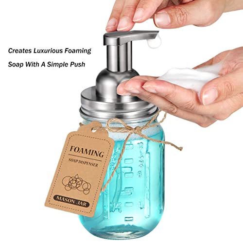 Mason Jar Foaming Soap Pump Dispenser Lids(2)-Rustproof Stainless Steel Lid/Plastic Pump For Pint Regular Mouth Mason Jar,With Waterproof Stickers! -Kitchen Bathroom Farmhouse Decor/Brushed Nickel #TOP1