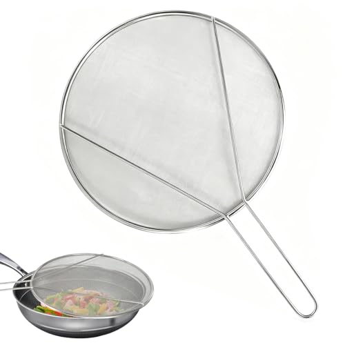 Uqingo 30CM Frying Pan Splatter Guard - Stainless Steel Fine Mesh Screen with Handle, Oil Splash Protector for Clean Cooking
