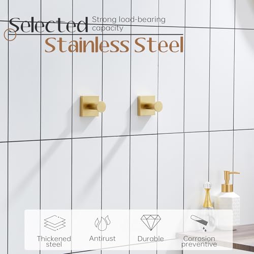Image of KOKOSIRI Robe Hooks for Wall Bath Towel Hook Holder for Door Shower Kitchen Closet Bathroom Accessories Brushed Gold Stainless Steel 2 Pack, B1016BG-P2