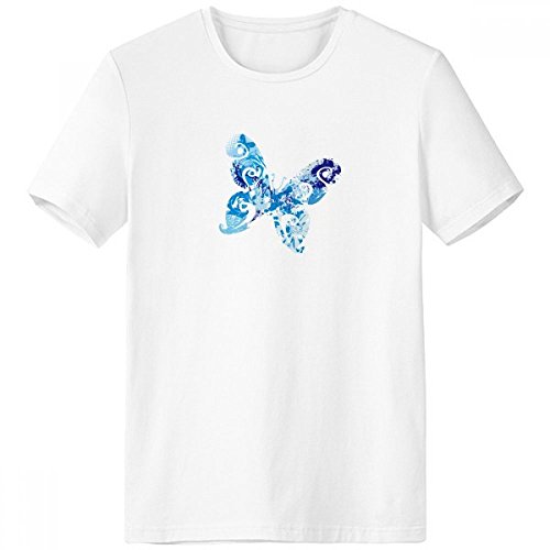 T-shirt blanc col rond homme imprimé papillon bleu ciel graffiti multicolore XXL