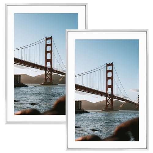 Frametory 13x19 Silver Aluminum Metal Picture Frame Mat for 11x17 Glass
