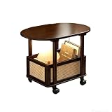 【Occasional Table with Woven Storage Baskets】Crafted from premium wooden dark timber, this versatile side table / end table features woven rattan storage basket, perfect as practical bedside table / night stand for tidy bedroom daily item storage.