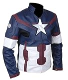 F&H Men's Genuine Leather Superhero America Captain Fight Suit Jacket XL Blue