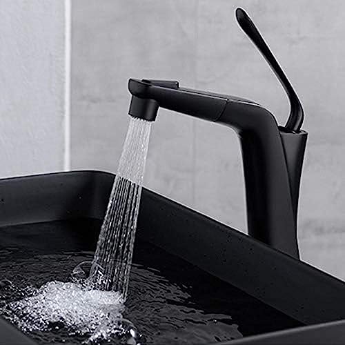 Rubinetti per lavabo Estraibili Minimalismo Rubinetto per lavabo Doppia Uscita Acqua Lavandino per Bagno Gru Miscelatore Acqua Calda Fredda-Nero Alto,Nero Alto