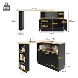 KOMHTOM meuble bar extensible noir, plateau pivotant 120 cm photo 2