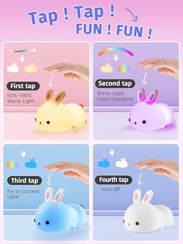 Image of MUID Cute Silicone Bunny LED Night Light, Squishy 16 Color Changing Bedside Lamp for Baby Nursery, Kawaii Animal Light for Bedroom Birthday Gift (Sleeping-Bunny) White