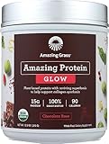 Amazing Grass GLOW Vegan Collagen Support with Biotin and Plant Based Protein Powder, Chocolate Rose, 15 Servings