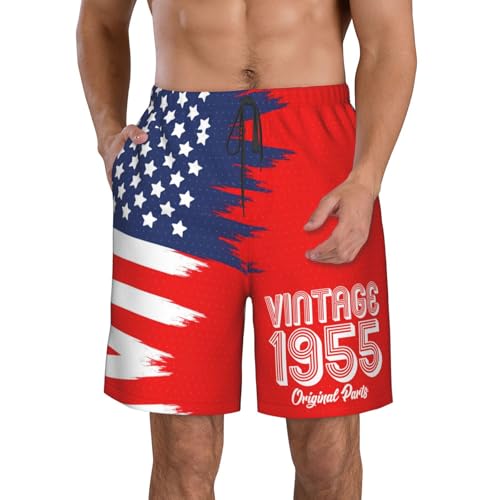 Funny 1955 Vintage 70th Birthday Gifts 70 Years Old Men's Swim Trunks Beach Board Shorts Quick Dry Swimwear Sports