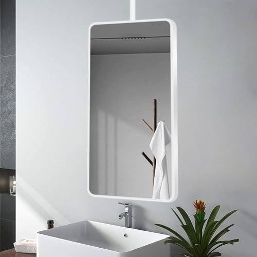 Espejo flotante rectangular para colgar en el techo, espejos de baño montados en el techo con marco y brazo de metal, espejos de tocador, espejos decorativos blancos para pared (tamaño: 50 cm x 70 cm