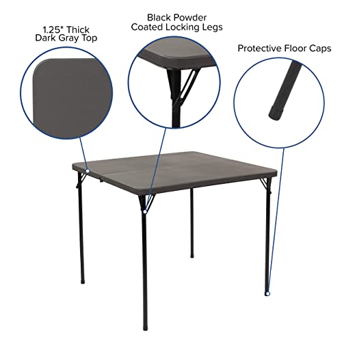 Flash Furniture Dunham 2.83-Foot Square Bi-Fold Dark Gray Plastic Folding Table With Carrying Handle #TOP3