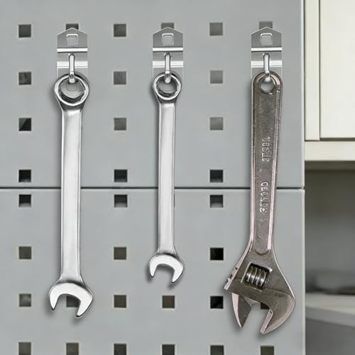 10 Stück Quadrat lochwand Haken, Metall Supermarkt Regal Haken mit 10 Plastik-Sicherungsstiften, Lochwandhaken Werkzeugwand Zubehör für Werkzeughalter Lochwand Supermarkt Regal Organisation (50mm)