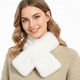 Barelove Short Women's Faux Fur Collar Scarf Wrap, Cold Winter Warm Stole Scarf Shawl Shrug Neck Warmer Wrap for Boys & Girls (White)