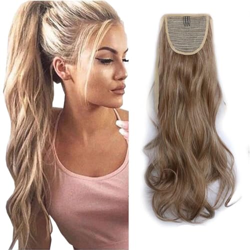 iLUU One Piece Binding Ponytail Hairpiece #12/613 Brown Mixed with Bleach Blonde Highlight Clip in Curly Pony Tail Hair Extensions Ponytails for Girl Lady Women 90g 20"