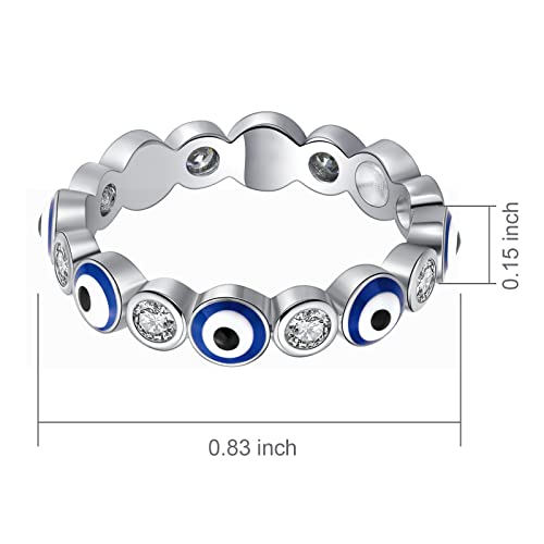 Esbbela Evil Eye Ring For Women 18K White Gold Plated Evil Eye Eternity Band Cubic Zirconia Braided Engagement Promise Statement Ring Jewelry Blue Eye Size 9 #TOP5