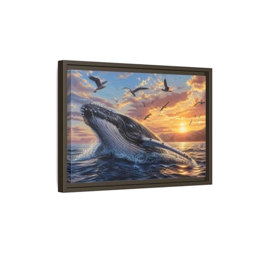 Decoration murale baleine ocean coucher de soleil pour habiller un mur vide au dessus du canape