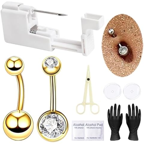 Vessantara Belly Button Piercing Kit Piercing Needles Navel Piercing Kits 10 PCS at Home Belly Piercing Kit Self Piercing Gun Belly Button Ring Cover