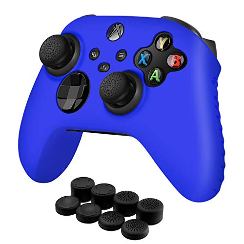 TNP Controller Cover Skin Case + 8 Thumb Grips Set (blauw) Compatibel met Xbox Series S/X - Zachte bezaaid anti-slip siliconen gel & rubberen Stick Caps accessoires voor videogames gamepad