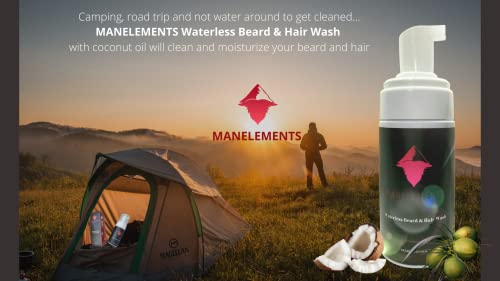 Manelements Waterless Beard And Hair Wash Shampoo For Men With Coconut Beard Oil. Beard Wash And Conditioner For Men. Cleanse, Volumize, Softens & Strengthens. Beard Shampoo With Beard Oil #TOP4