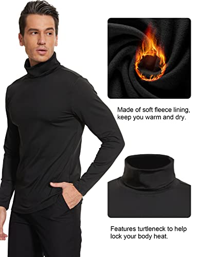 Simiya Mens Turtleneck Long Sleeve Shirts, Slim Fit Thermal Turtleneck For Men Basic Lightweight Thermal Underwear Top Black #TOP3