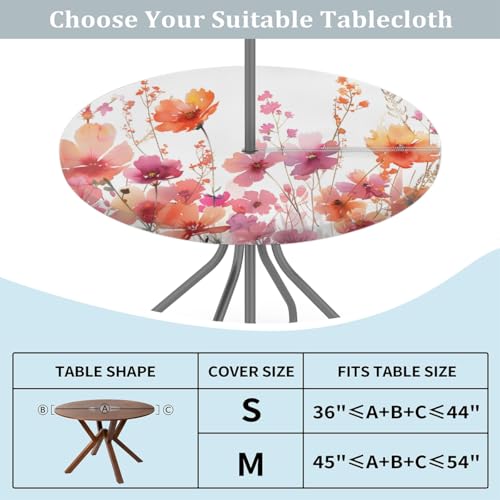 Wild Pink Florals Round Fitted Tablecloth with Umbrella Hole Outdoor Fitted Tablecloth with Zipper Round Elastic Table Cover Waterproof Umbrella Table Cloth 45"-56" Patio Picnic Outdoor Table Cloth by Pardick - Used condition - Image 6