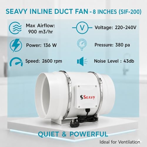 Image of 8 Inch Inline Fan | Silent Mix Flow FAn | Inline Duct Fan | Inline Exhaust Fan | Circular Inline Fan | Air Circulation System | 130W Copper Motor | Airflow 900m3 /h | RPM 2600 | 2 Speed