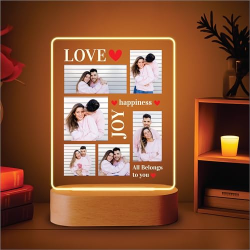 Image of Giftplease Customized LED Photo Frame for Couples | Personalized Picture Frame with Light & Wooden Stand | Custom Gift | Romantic Anniversary, Wedding, Birthday Gift for Him or Her CPL 13