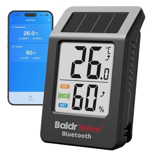 Thermometer with Screen and Remote App Control for Living Room Bedroom Home and Office Trend Charts, Real-Time Alerts for Home, Color Black