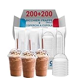 G.M. DISTRIBUZIONE 200 Bicchieri Frappè in PP da 500 ml + 200 Coperchi A Cupola in PS, Bicchieri e Coperchi Riutilizzabili Trasparenti, Bicchiere Riutilizzabili Alta Qualità per Bar e Gelaterie