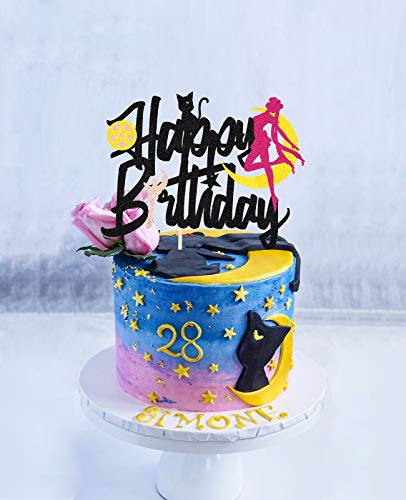 Kapokku Glitter Happy Birthday Cake Topper For Ssailorr Anime Theme Birthday Moon Party Decorations #TOP1