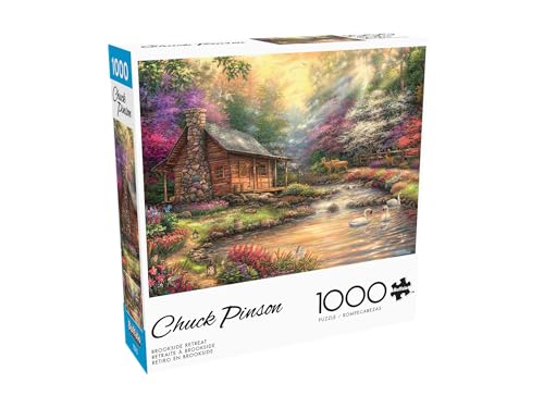Buffalo Games - Brookside Retreat - Rompecabezas de 1000 piezas para adultos | Arte de Chuck Pinson, Hecho en USA, Cartón reciclado, Tamaño terminado 26.75 x 19.75 pulgadas, Incluye póster, Ideal para regalo