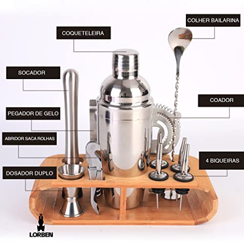 Kit Bar 12 Peças Inox Coqueteleira 550ml Barman Caipirinha Lorben