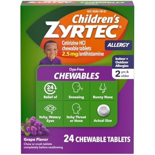 Children's Zyrtec Dye-Free Chewables, 2.5 mg Cetirizine, Grape, 24 ct