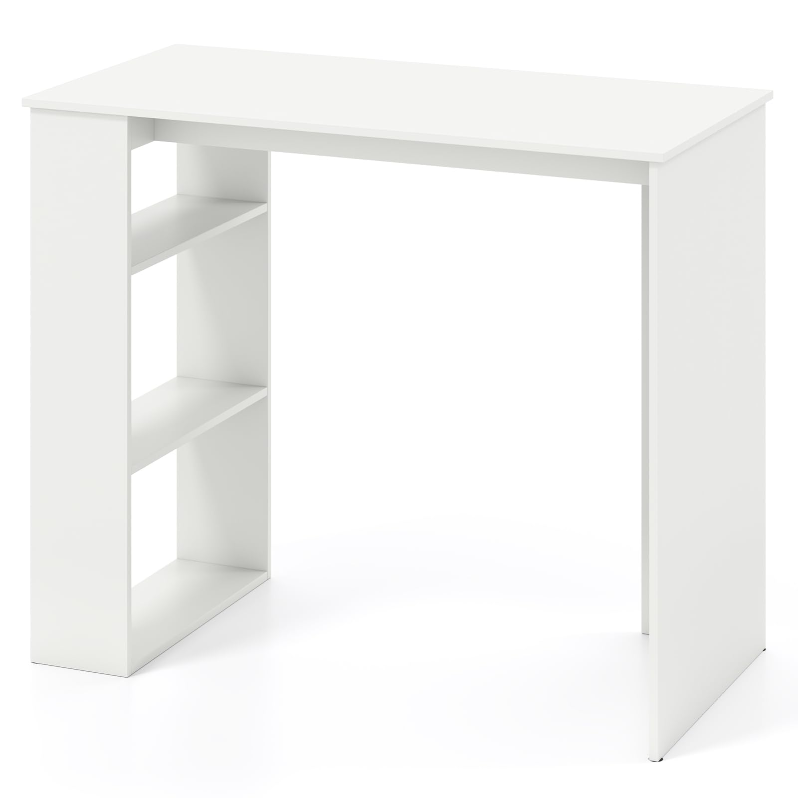 CASART 90cm Computer Desk, Wooden Writing Table with 3-tier Bookshelf, Home Office Study Desk PC Workstation for Study Bedroom Small Space (White)