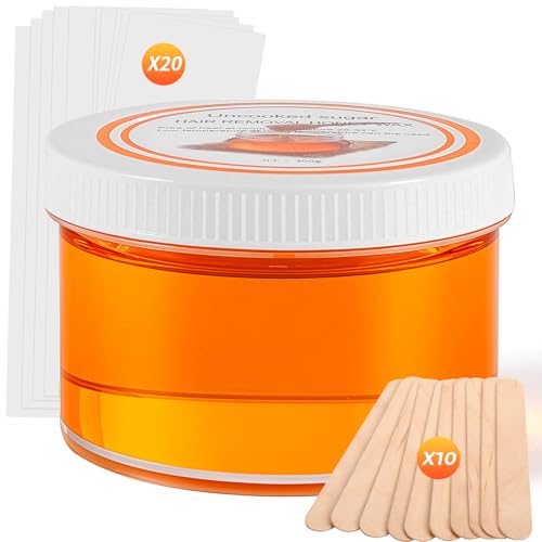 Sugar Wax Kit for Hair Removal, Organic Paste with 10 Sticks and 20 Strips