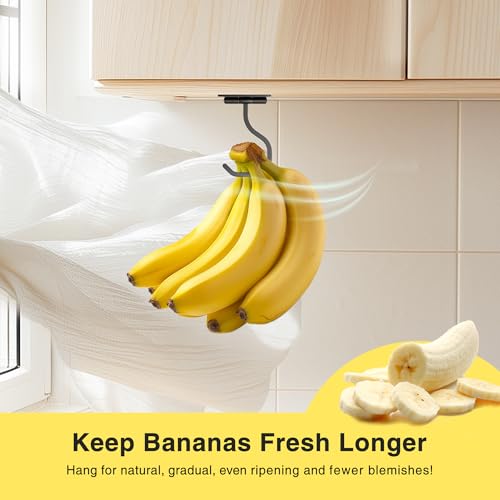 bussdis Short Banana Hook Under Cabinet - 2 Pack Adhesive Banana Hanger Under Counter, Metal Banana Holder Stand for Hanging Bananas or Kitchen Utensil, Keeps Bananas Fresh, Black by bussdis - Image 4