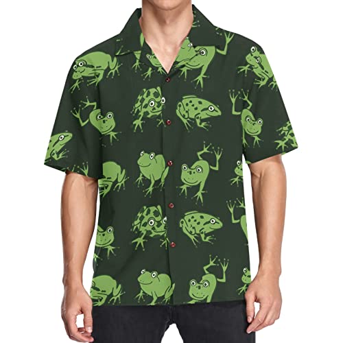 visesunny Hawaiian Shirt for Men Funny Frog Animal Pattern Short Sleeve Beach Summer Casual Button Down Aloha Shirt Quick Dry