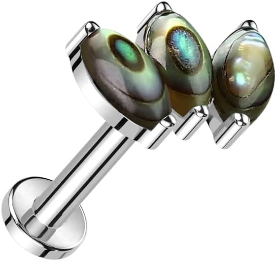 Pierced Owl 16GA ASTM F-136 Implant Grade Titanium Internally Threaded Triple Marquise Natural Stone Flat Back Stud
