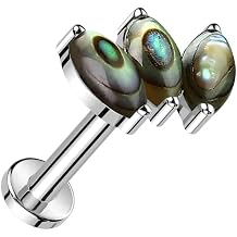 Pierced Owl 16GA ASTM F-136 Implant Grade Titanium Internally Threaded Triple Marquise Natural Stone Flat Back Stud