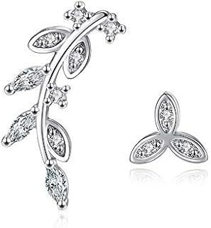 925 Sterling Silver Stud Earrings Jewellery Asymmetrical Flower Leaves Ear Pins Female Crystal Ear Accessories