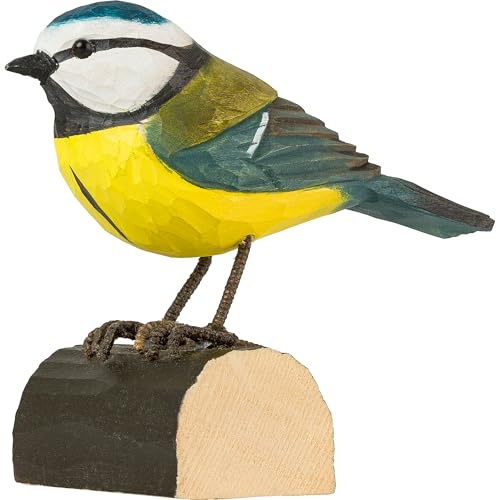 Wooden Blue Tit Ornament Hand Carved Decorative Bird Figurine Swedish DecoBird Blue Tit Gifts for Nature Lovers and Bird Enthusiasts - Wildlife Garden
