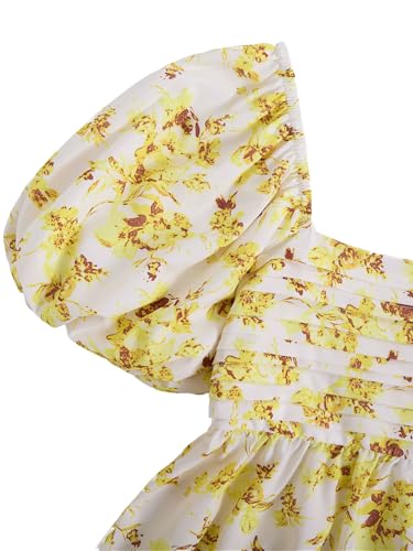 Image of Floerns Women's Floral Dress Puff Sleeve Dress Square Neck Summer Vacation Picnic Mini Dresses